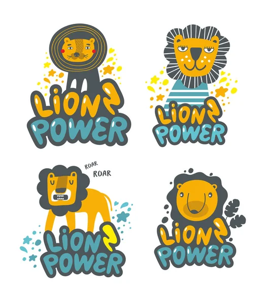 Set of cute lions hand drawn in children style. — Stock Vector