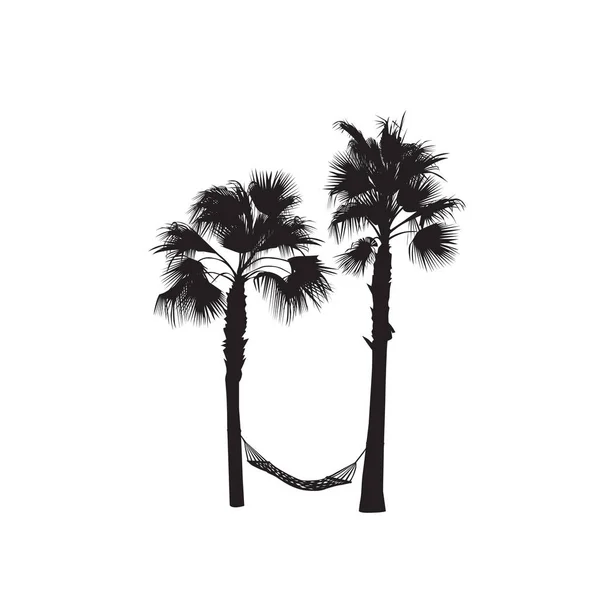 Silueta de palmeras con hamaca — Vector de stock
