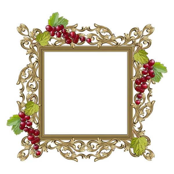 Art frame of square shape with berries and leaves of red currant — Stock Vector