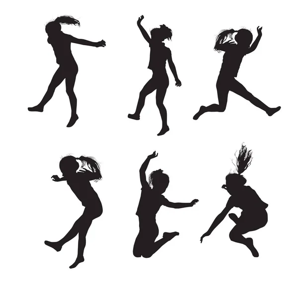 Six silhouettes de la fille sautante — Image vectorielle