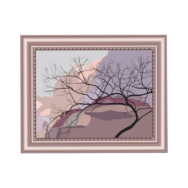 Copper Rectangular Frame Image Curved Tree Winter Mountains Color Vector — Stock Vector