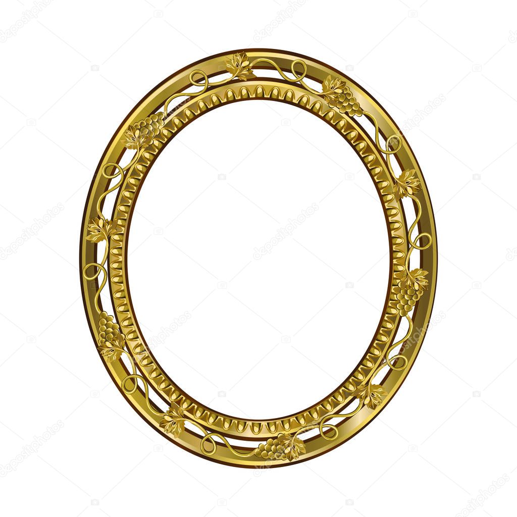 Decorative frame of an oval form of golden color with art finishing, the vector image on a white background