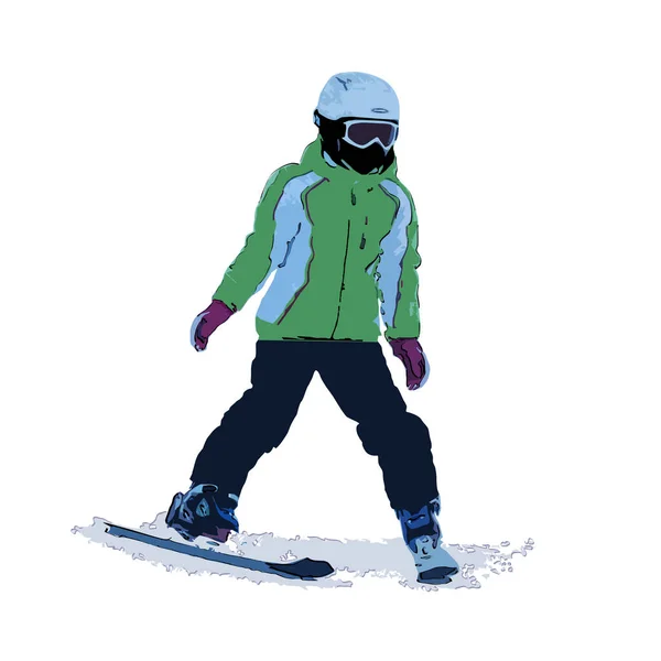 Girl Mountain Skiing Climbing Mountain Color Vector Illustration White Background — Stockvektor