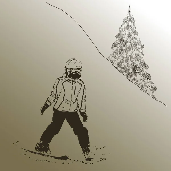 Fille Ski Montagne Descendant Une Montagne Timbre Des Illustrations Vectorielles — Image vectorielle