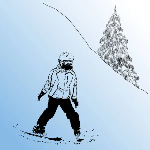 Fille Ski Montagne Descendant Une Montagne Timbre Des Illustrations Vectorielles — Image vectorielle