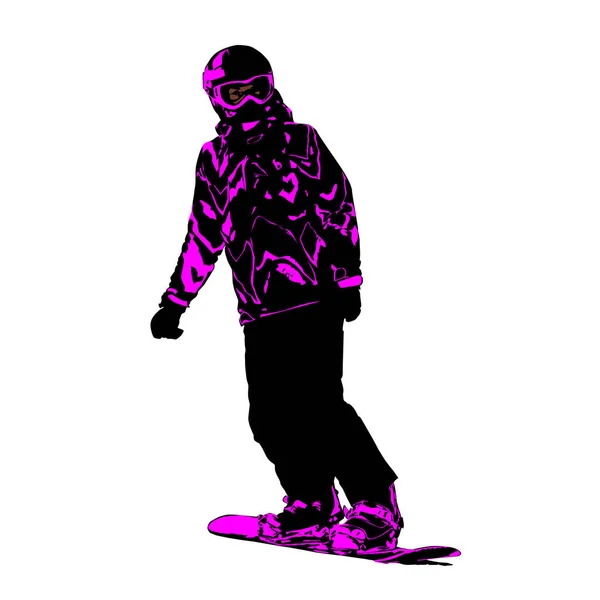 Lány Snowboardon Mászik Hegyről Színes Neon Vektor Illusztráció Egy Fehér — Stock Vector