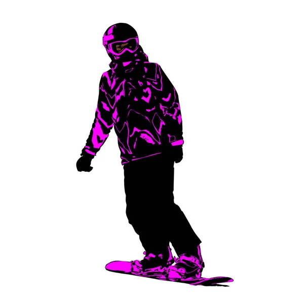 Flickan Snowboard Klättra Ner Ett Berg Färg Neon Vektor Illustration — Stock vektor