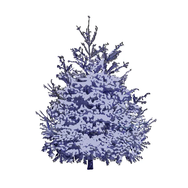 Épinette Bleue Sous Couverture Neige Image Vectorielle Couleur Sur Fond — Image vectorielle