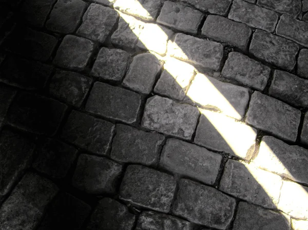 Luce Ombra Una Striscia Luce Pavimento Pietra Foto Bianco Nero Foto Stock