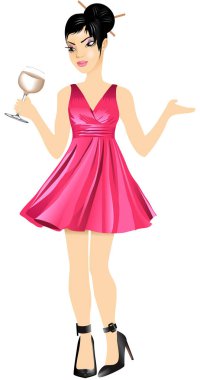 Asyalı kadın pembe elbise