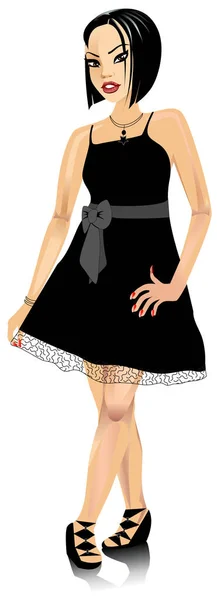 아시아 여자 검은 나비 드레스 — 스톡 벡터