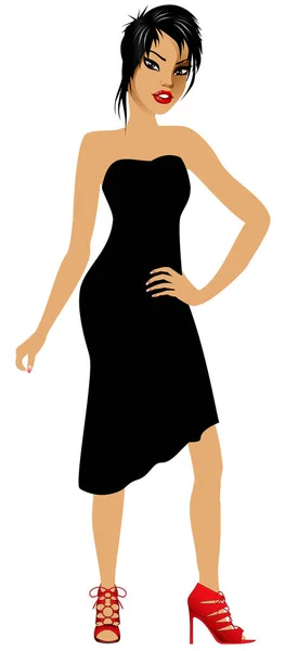 Asiatisk kvinna svart klänning — Stock vektor