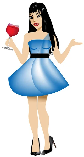 アジアの女性の青いドレス — ストックベクタ