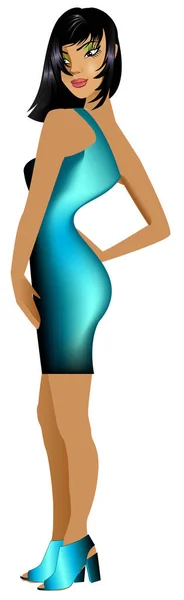 Asiatique femme sarcelle robe 2 — Image vectorielle