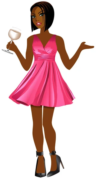 Black Woman Pink Dress — Stock Vector