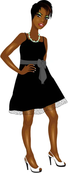 Fekete nő fekete ruha — Stock Vector