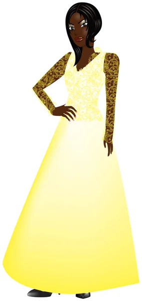 Μαύρο γυναικείο κίτρινο φόρεμα — Διανυσματικό Αρχείο