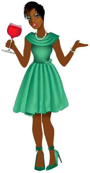 黑女人绿色连衣裙 — 图库矢量图片