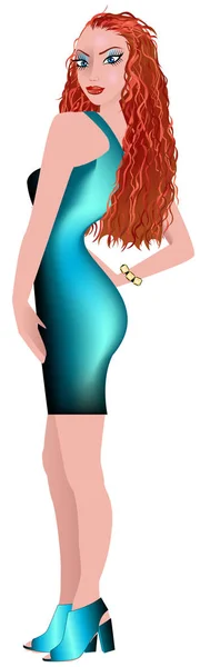 Vestido de mujer blanca Teal 2 — Vector de stock