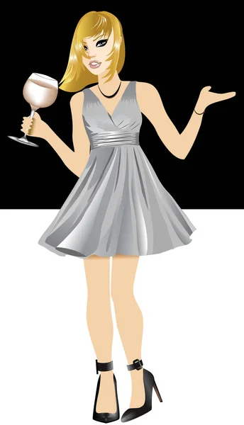 Mujer blanca vestido de plata — Vector de stock