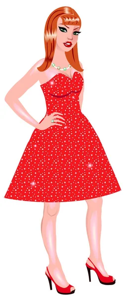 Blanc femme rouge robe étincelante — Image vectorielle