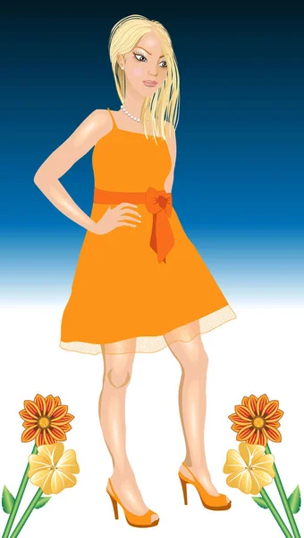 Weiße Frau oranges Kleid — Stockvektor