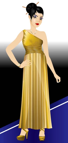 Asiatisk kvinna guld klänning — Stock vektor