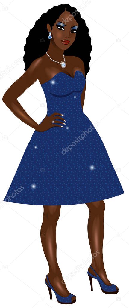 Black Woman Blue Sparkle Dress