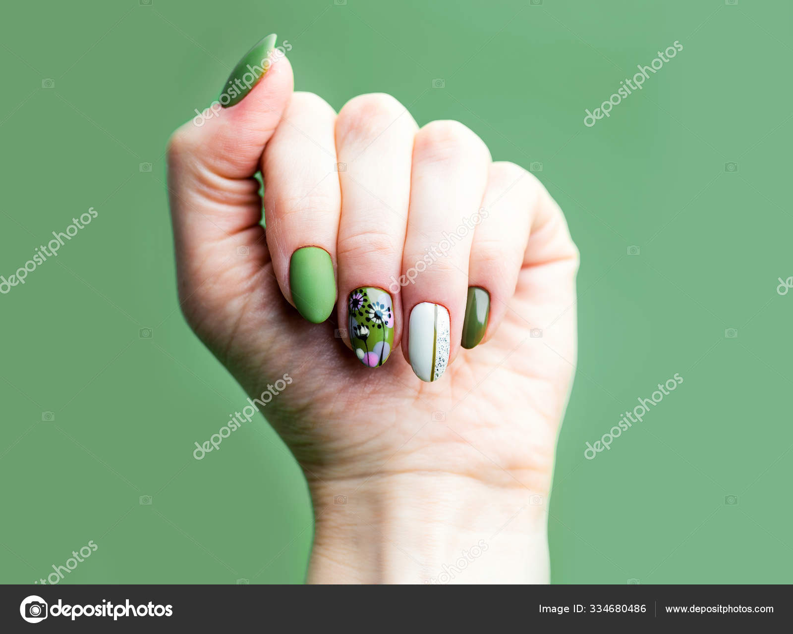 41 Best Spring Nails For 2022 : Green and White French Tip Nail Design