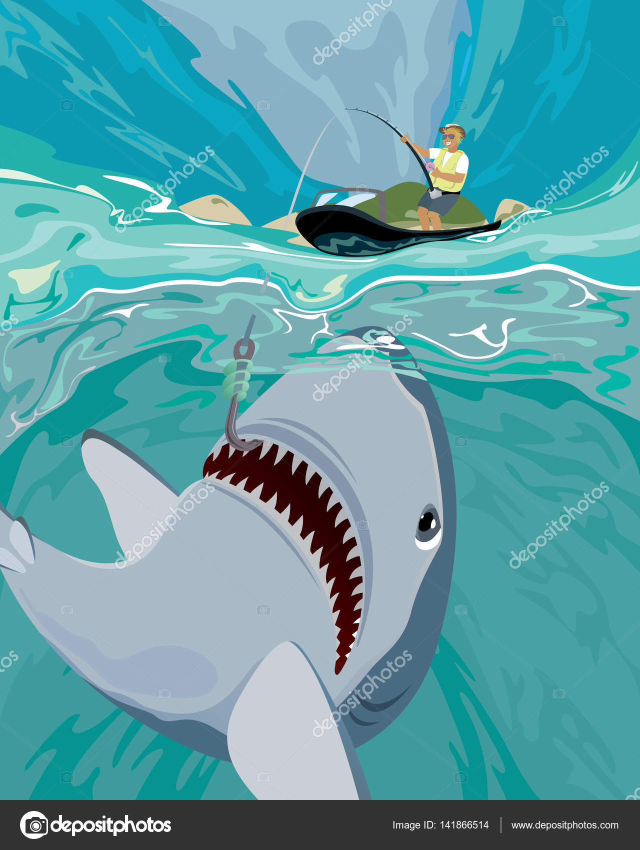 Shark fishing vector illustration Stock Vector by ©patrickma 141866514