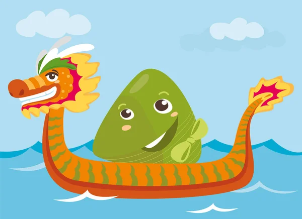 Dragon Boat Ryż Dumpling Kreskówka Charakter Ilustracja Projekt — Wektor stockowy