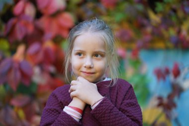  güzel bir kız 6 yaşında bir sonbahar Park portresi
