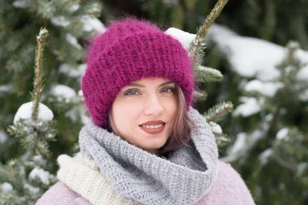 Retrato Uma Jovem Bela Menina Inverno Livre Tempo Natal — Fotografia de Stock