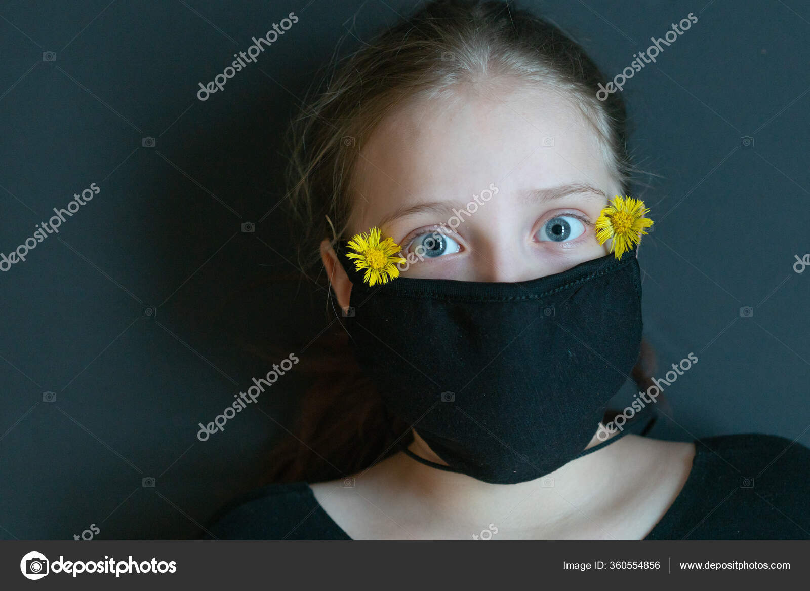 Little Girl Black Mask — Stock Photo © IgorYk 360554856