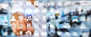 Dijital dokunmatik ekran arayüzü ile web simgesini kullanarak iş adamı