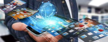 Modern cep telefonu kullanan genç adam