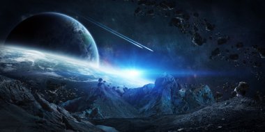 Nasa tarafından döşenmiş bu görüntü 3d render unsurları çökmesine devasa asteroitler