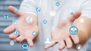 Çoklu ortam ağ 3d render tutan işadamı