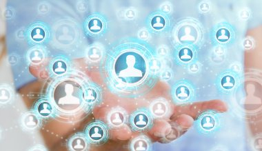 Mavi sosyal ağ 3B oluşturmayı kullanarak iş adamı