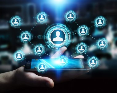 Mavi sosyal ağ 3B oluşturmayı kullanarak iş adamı