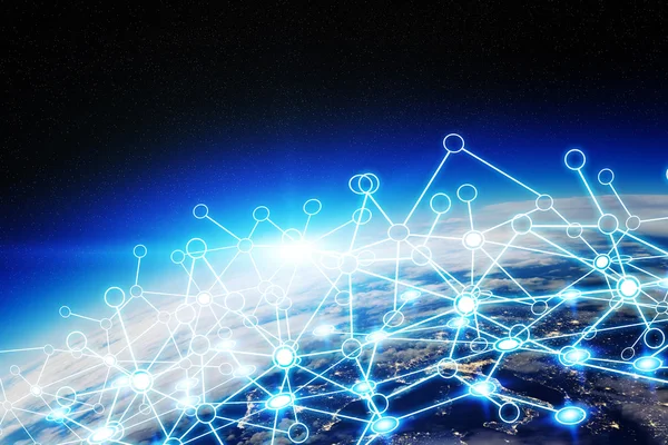 Globala nätverk och datautbyte över världen delar av denna bild från Nasa — Stockfoto