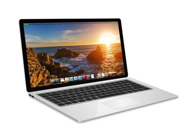 Laptop modern pada latar belakang putih 3D rendering — Stok Foto