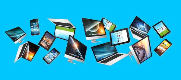 Numerous tech devices flying — Stock Photo, Image