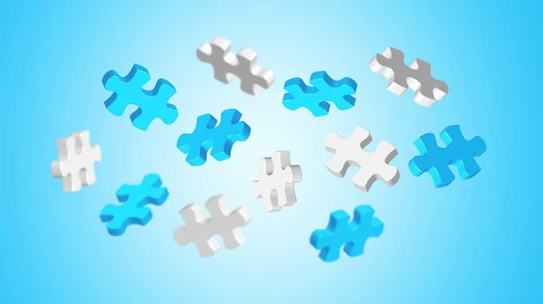 Grey and blue puzzle pieces '3D rendering' — ストック写真
