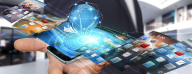 Modern cep telefonu kullanan genç adam