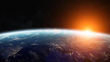 Alan 3d render elemanları bu Dünya gezegeni üzerinde gündoğumu