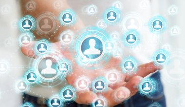 Mavi sosyal ağ 3B oluşturmayı kullanarak iş adamı