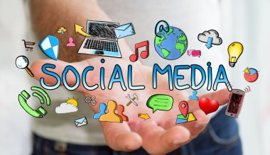 Elle çizilmiş sosyal medya tanıtımı tutan adam