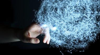 3D render veri ağ küre onunla dokunmadan işkadını