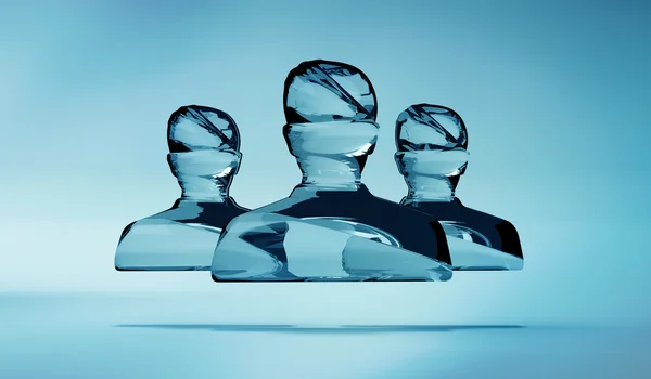 Abstract shiny glass avatar grouped together 3D rendering